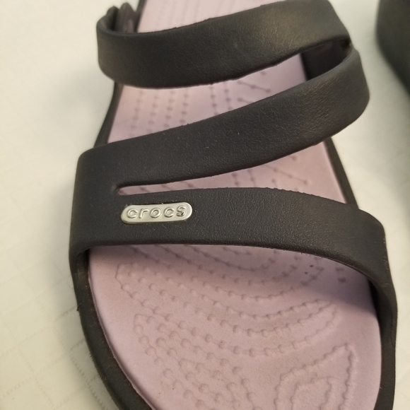 Crocs Navy Blue Rubber Purple Wedge Slide Lightweight Sandals Women Sz 10US/41EU - Picture 4 of 6